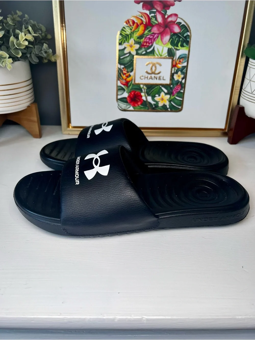 Under Armour Men’s  UA Ansa Fixed Slide Black White Size 9